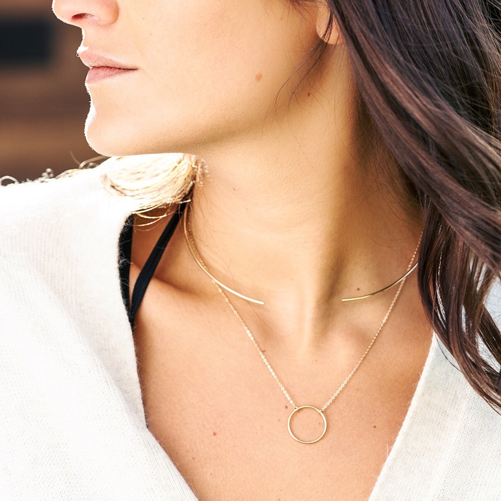 Dainty Gold Necklace, Open circle Karma Necklace